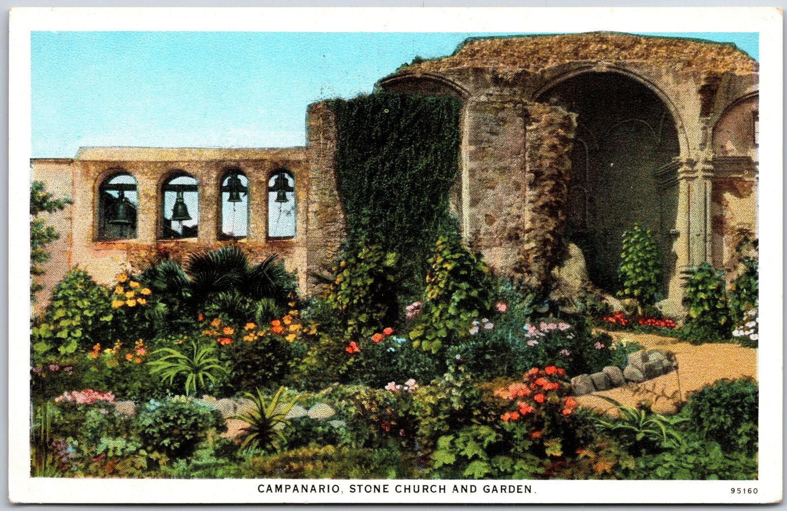 Campanario Stone Church and Garden Scenic Picturesque View Flowers Postcard