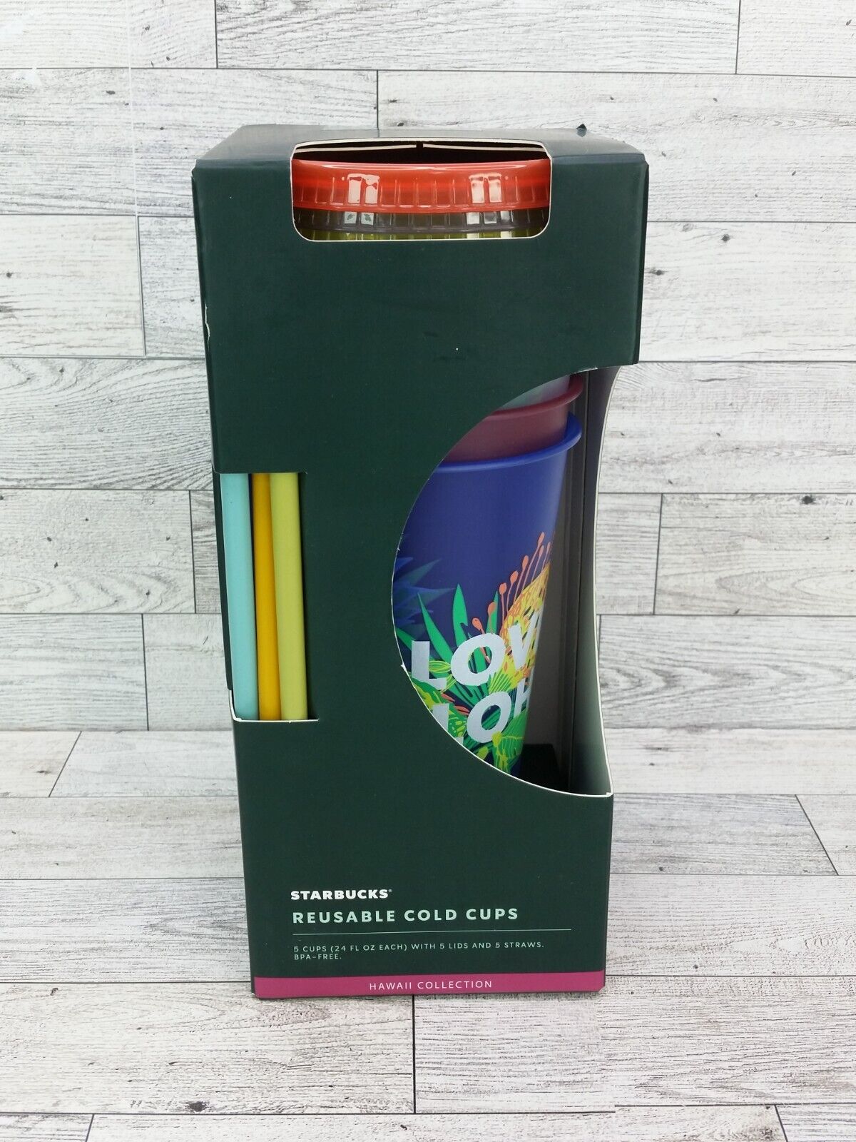 Starbucks 2020 Hawaii Collection 24oz Reusable Cold Cups with Straws 5 Pack NEW