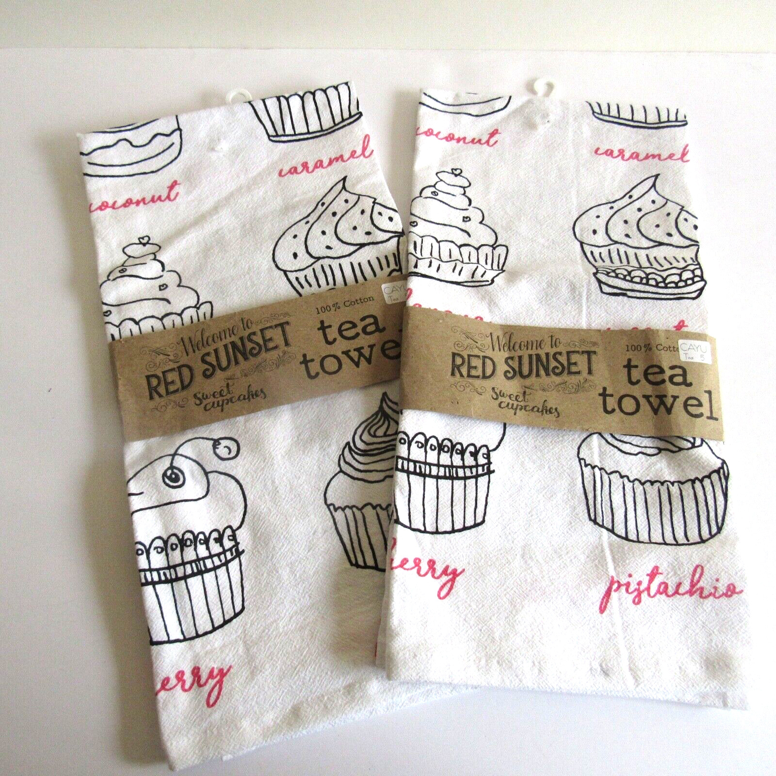 NWT CTW Home  Collection Red Sunset CUPCAKE Dishtowels Tea Towels Lot of 2
