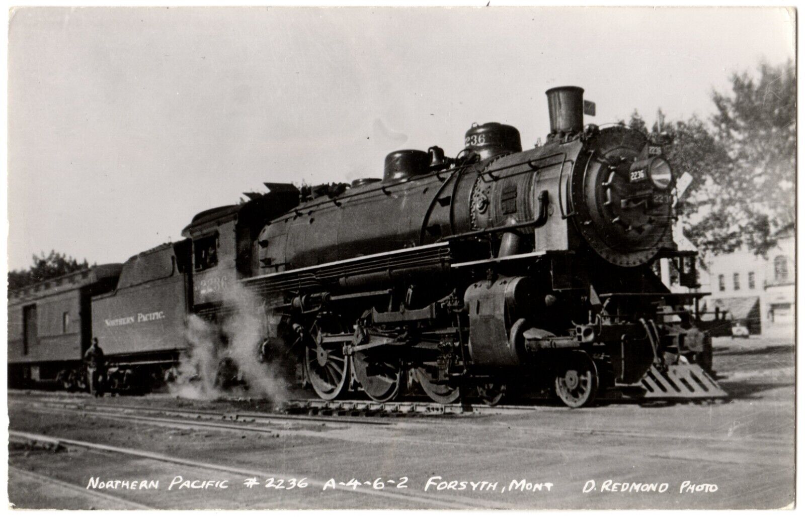 FORSYTH, MT - RPPC Northern Pacific Steam Locomotive Montana Real Photo Postcard