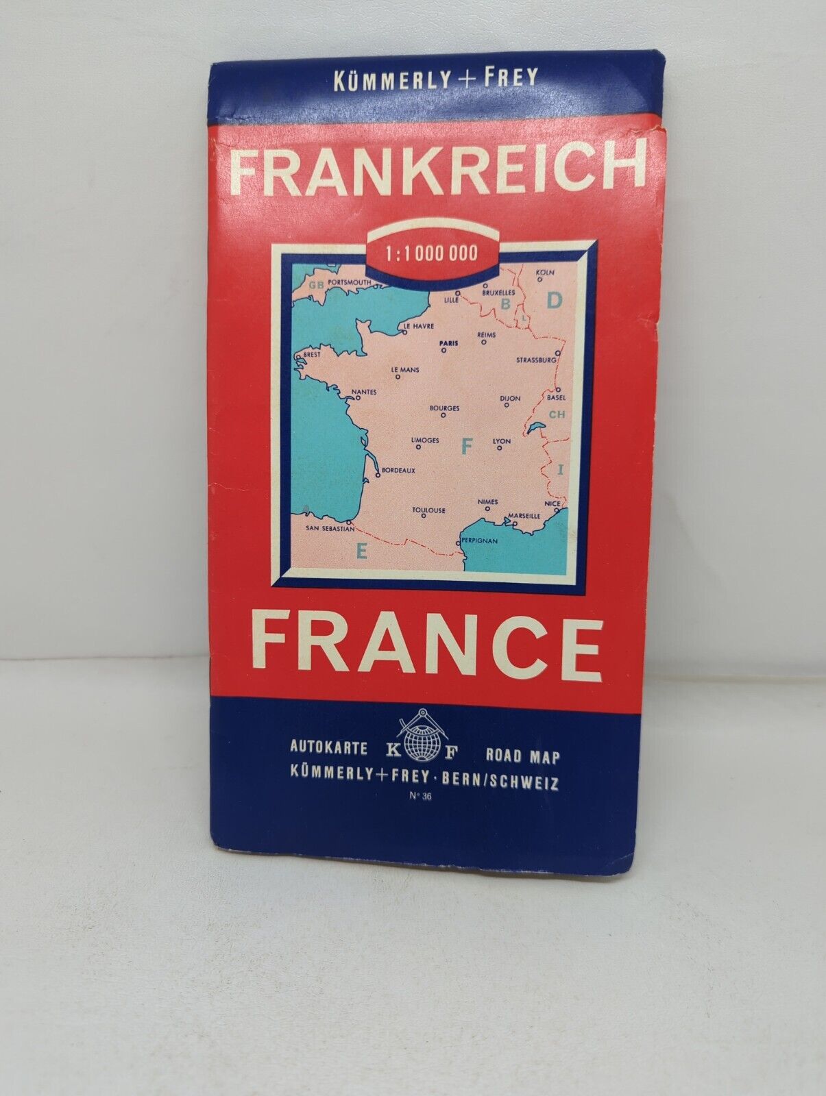 VTG Folding Travel Map France Frankreich Kummerly Frey Berne No. 36 dated 1961