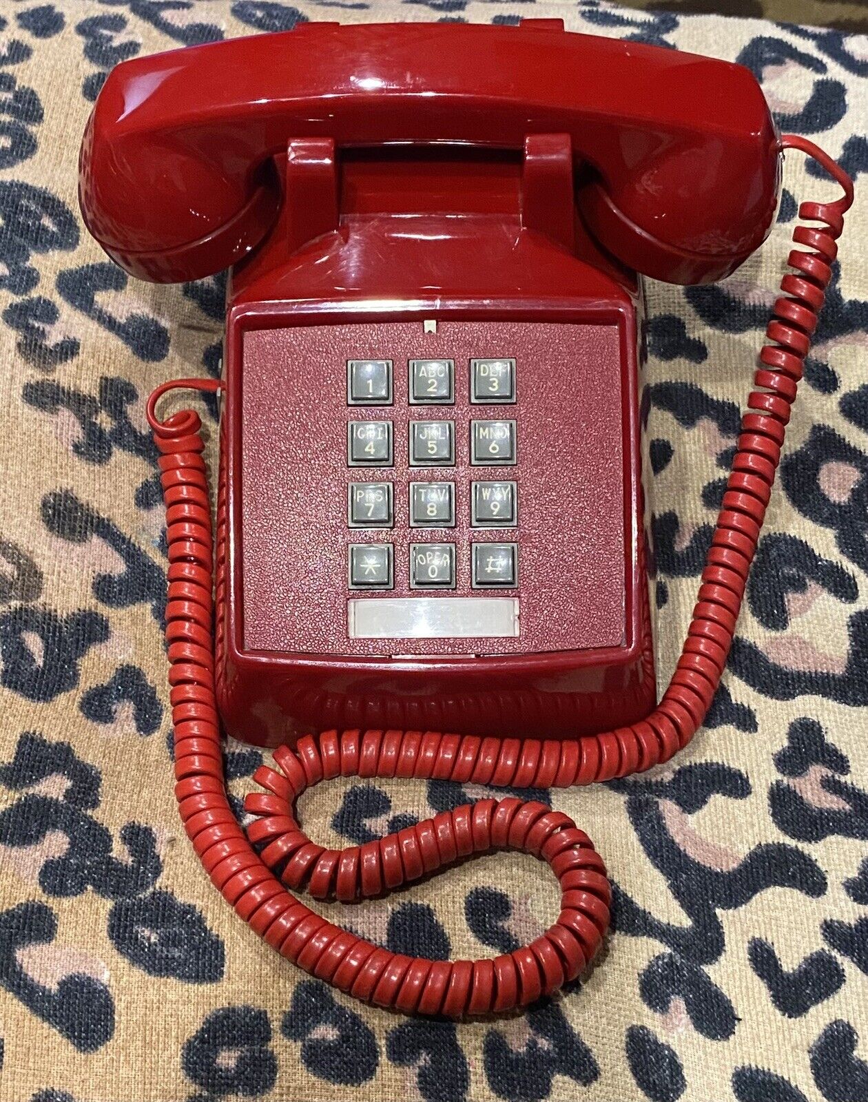 Vintage Red Push Button Retro Corded Phone Desk Telephone - Untested-Clean