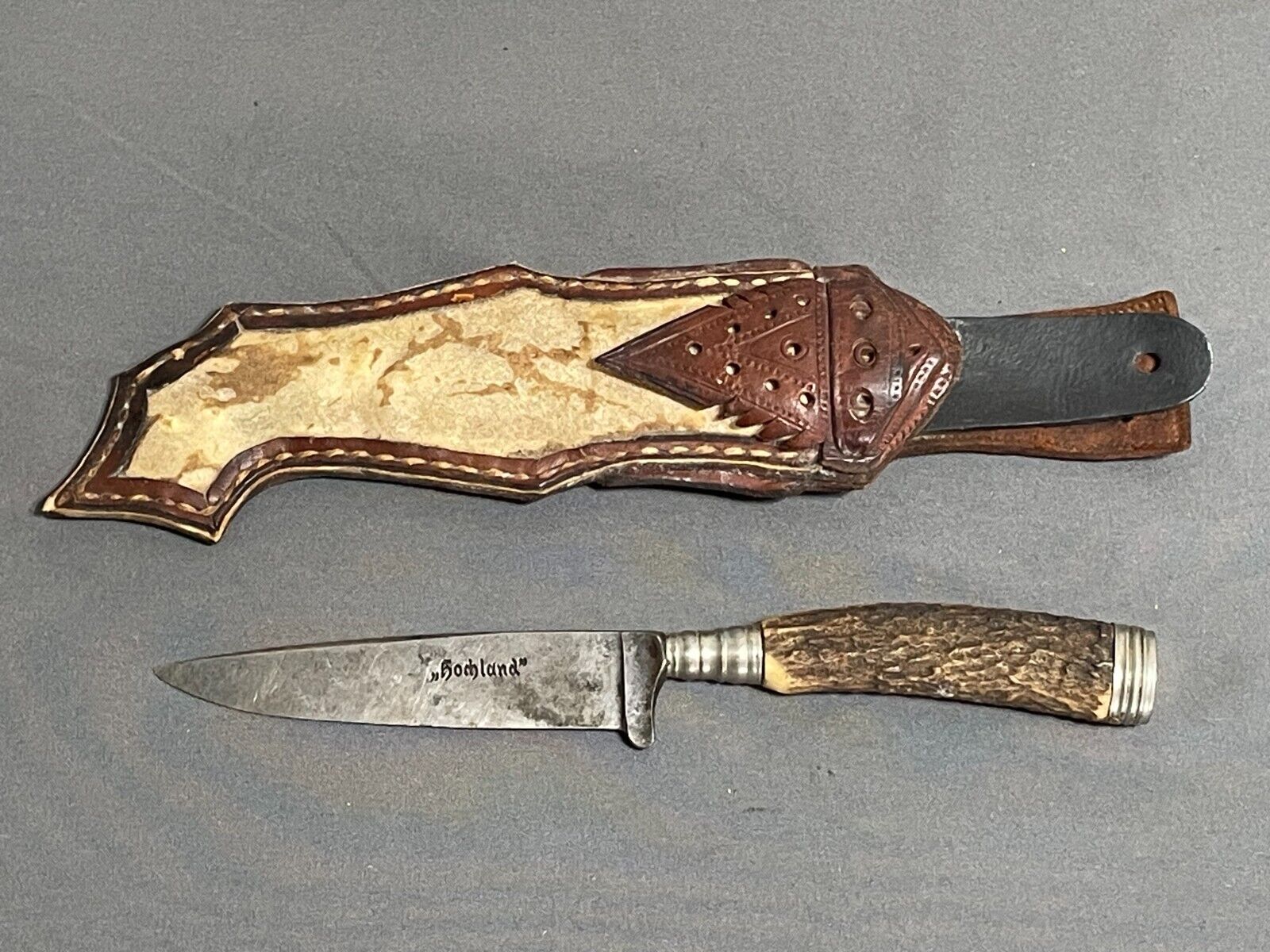 1930s WWII era German HOCHLAND GAU Stag handle Hunting Boot ? KNIFE + Sheath