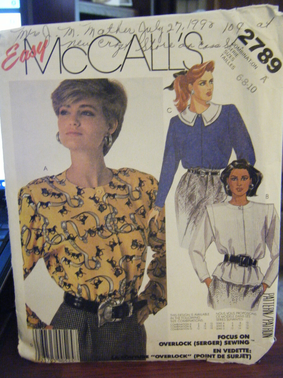 Vintage McCall\'s 2789 Misses Blouse Pattern - Size 6/8/10