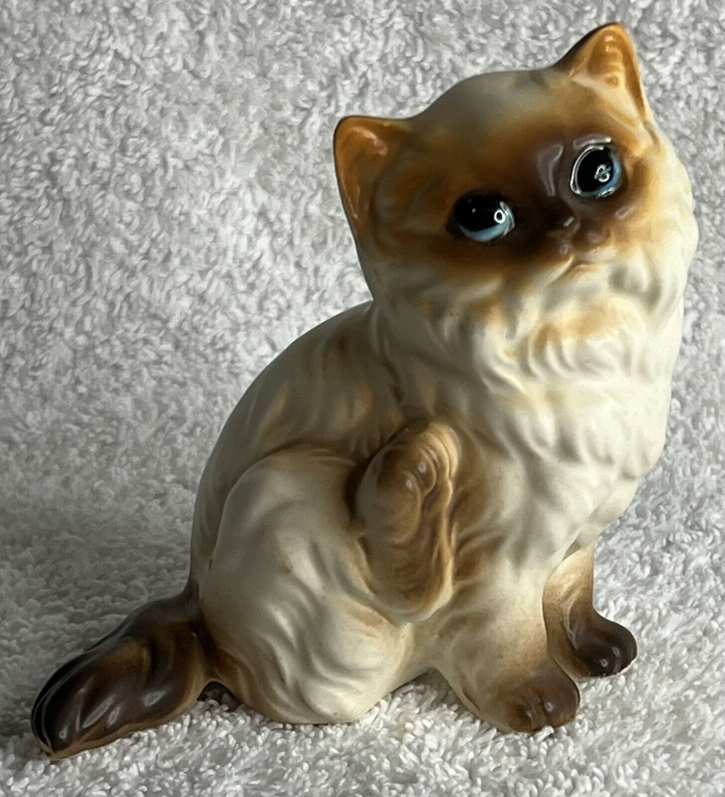 Vintage Lefton Long Haired Siamese/Persian Cat H6696 Japan Blue Eyes Scratching