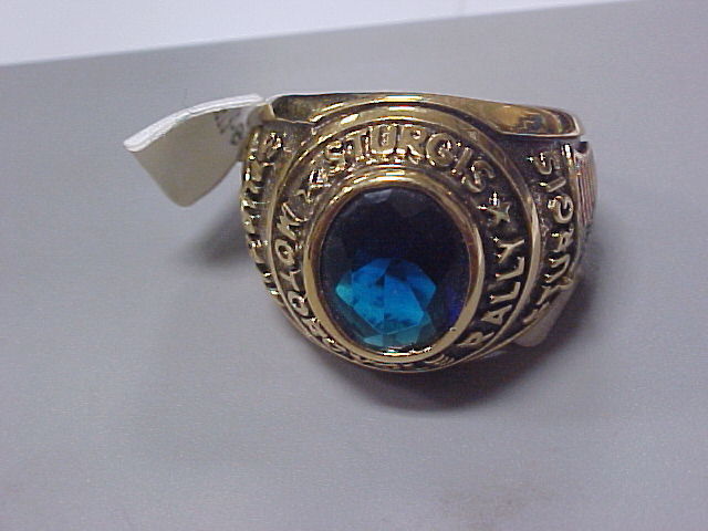 NEW 2004 Sturgis Motorcycle Rally Gold Ring Size 9 Blue Stone