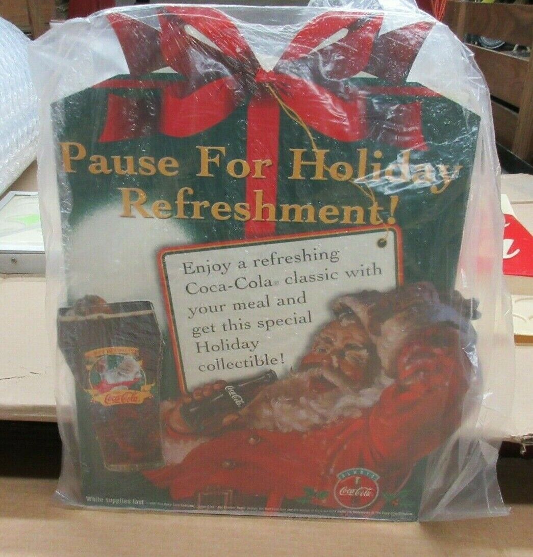 Vintage Coca Cola Santa Holiday Refreshment Promotional Cup Carboard Sign