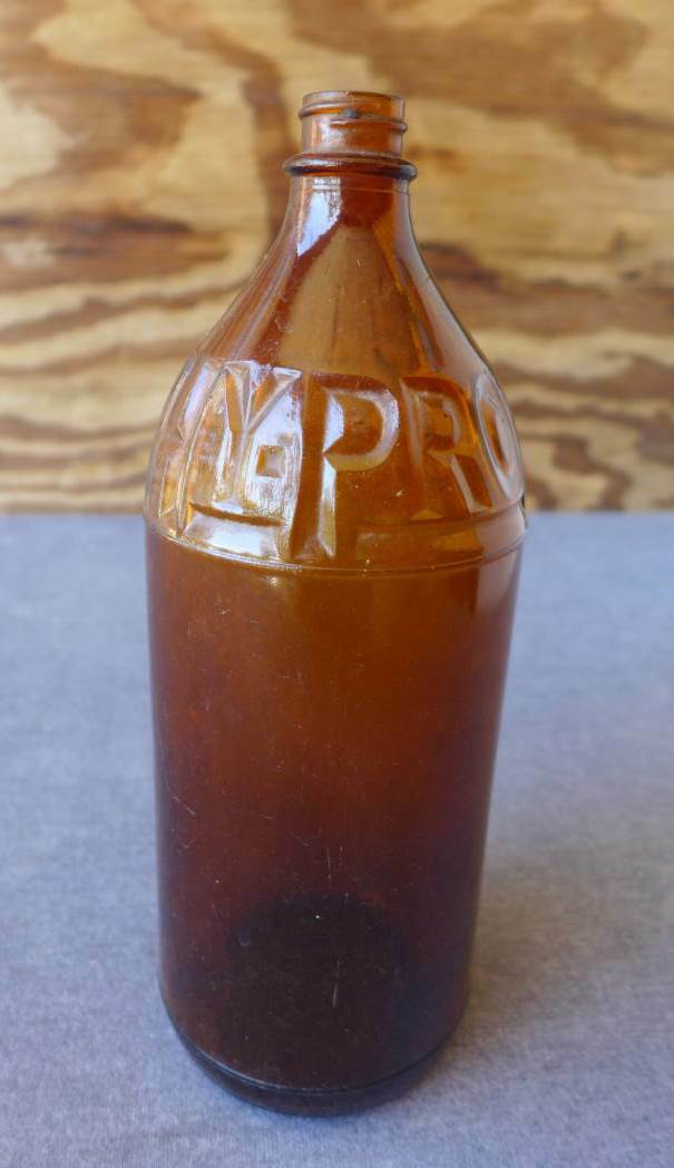 Vintage 32 oz. Hy-Pro Amber Brown Chemical Bottle Mint 9.5\