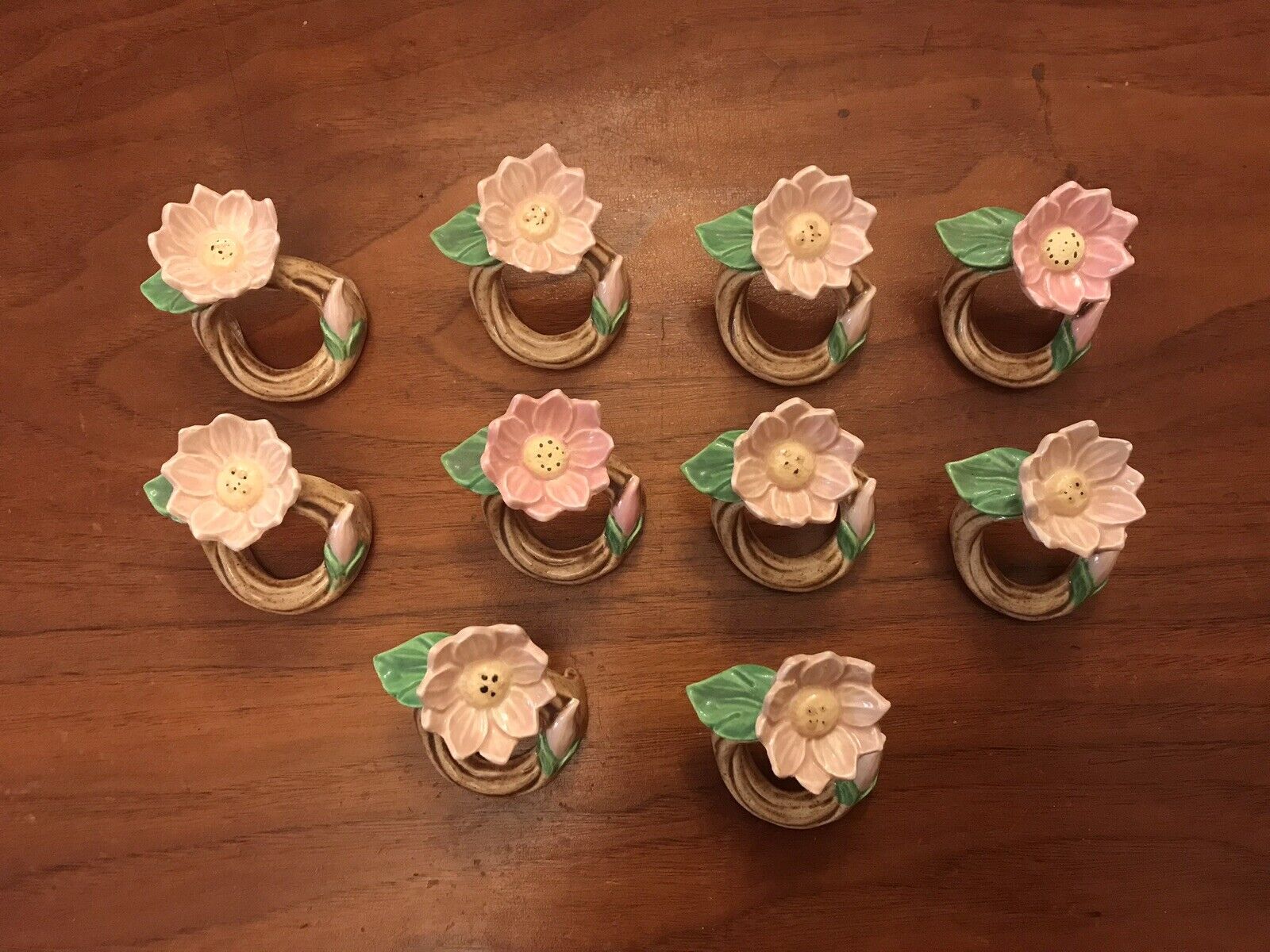 Set 10 Vintage Ceramic Napkin Rings Handmade Style Of Franciscan Desert Rose