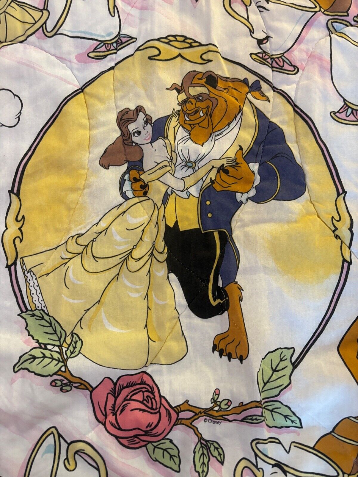 Vintage 90s Twin Disney Beauty & The Beast Comforter RARE Reversible Twin Size