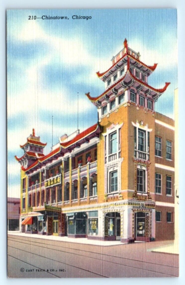 VTG Chicago IL-Illinois, Chinatown Storefront Antique Linen Postcard A1