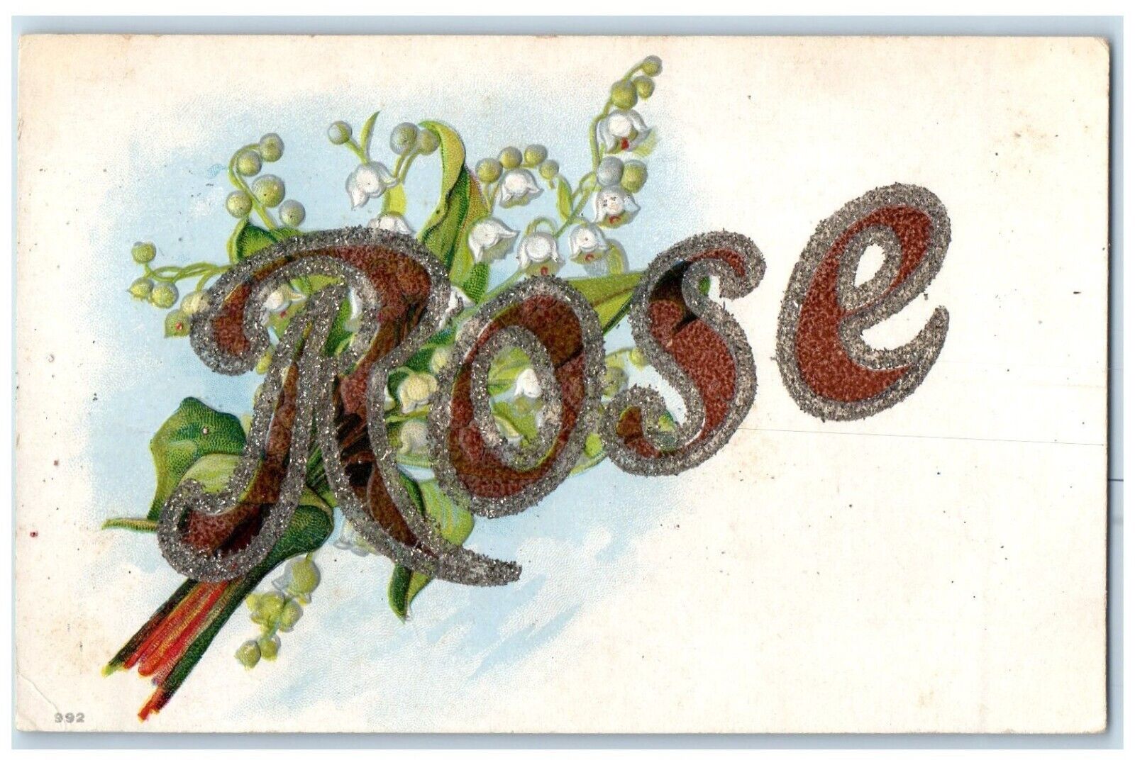 c1910\'s Rose Name White Flowers Glitter Embossed Posted Antique Postcard