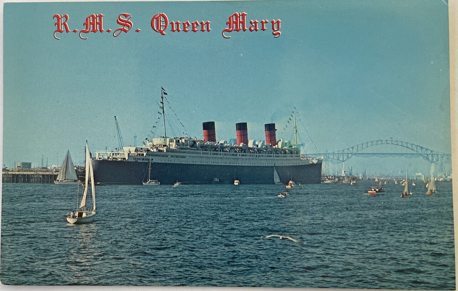 Postcard RMS Queen Mary, Port of Long Beach CA T40 240