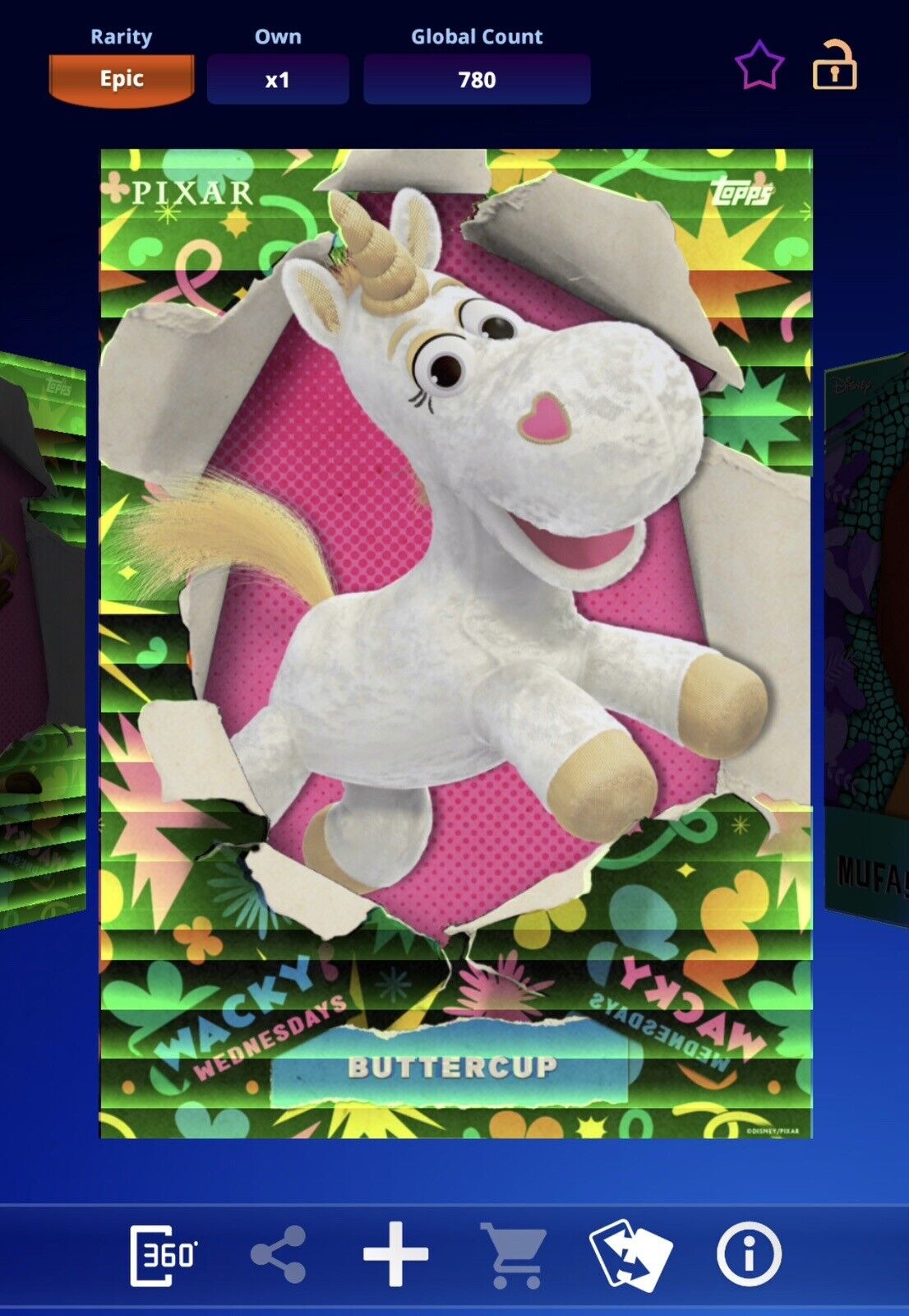 BUTTERCUP-EPIC WACKY WEDNESDAYS SERIES 1 HOLOGRAM RETRO-TOPPS DISNEY COLLECT