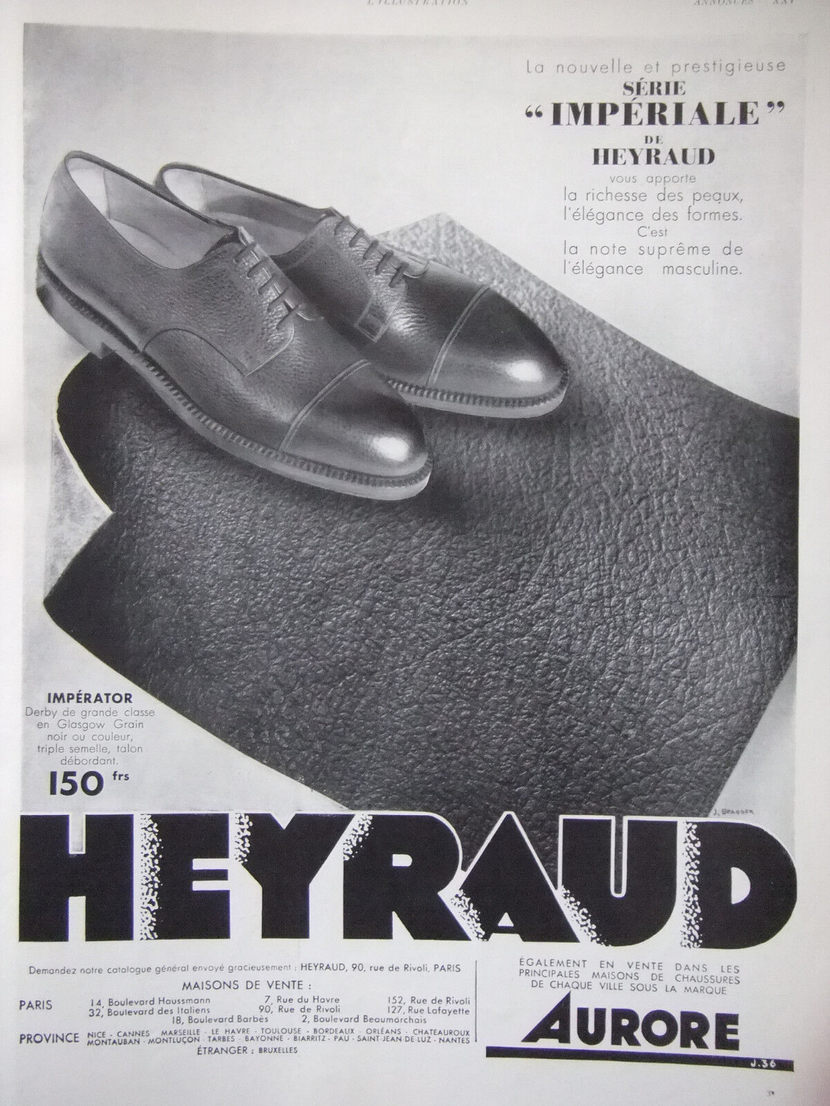 ADS PRESS 1933 CHAUSSURES AURORE IMPÉRIALE DE HEYRAUD - PUBLICITÉ PRESSE FRENCH