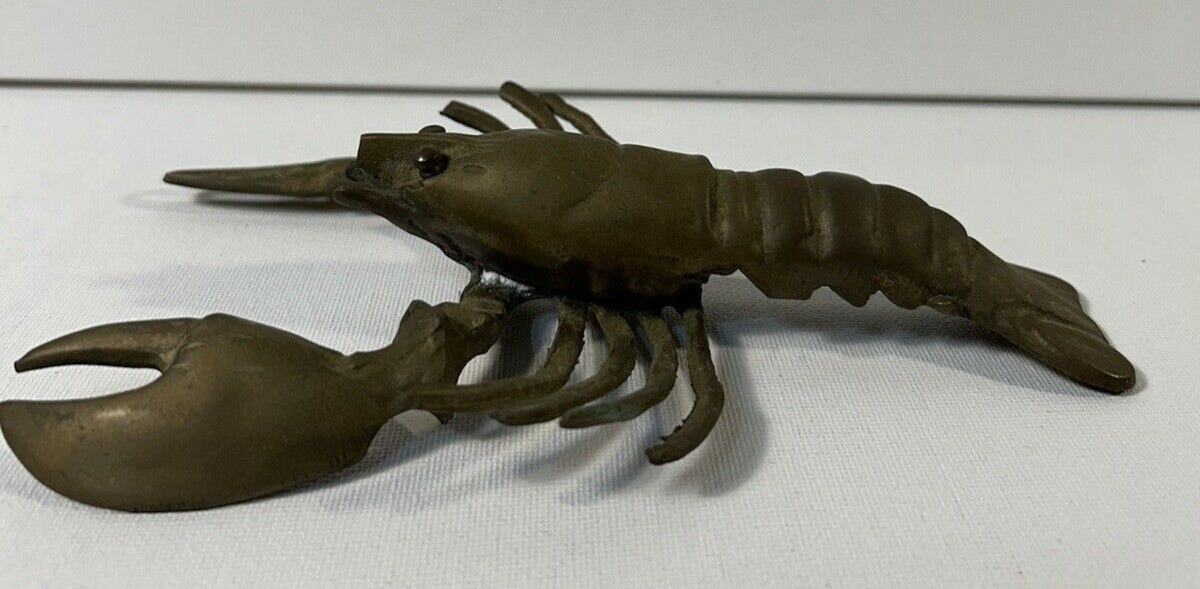 Vintage Solid Brass Crawdad Crawfish Lobster Crustacean Figurine/Paperweight 7\