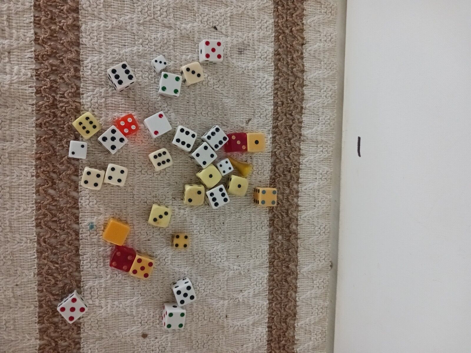 Lot Of 32 Vintage Dice Red Yellowish White Multi Color Dots