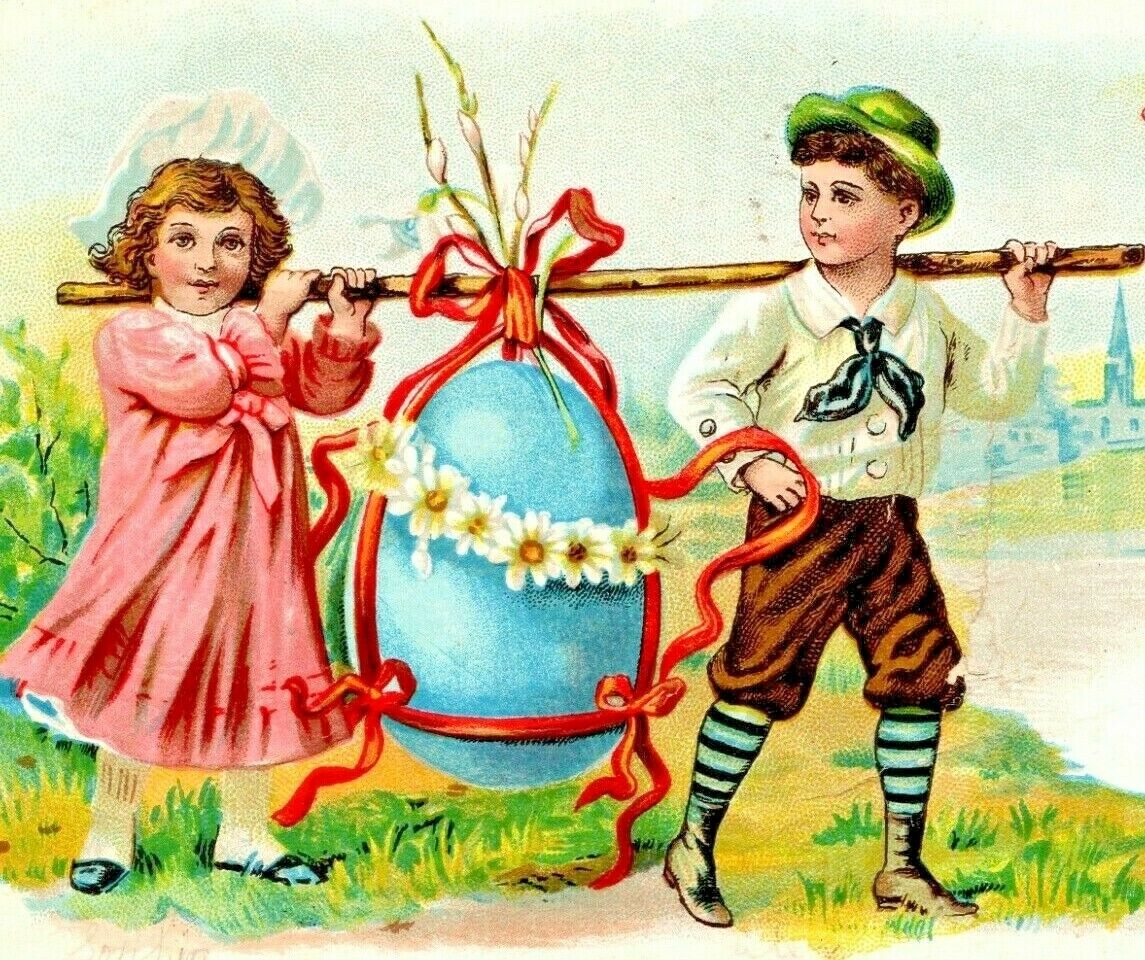 C.1909 Fantasy Easter. Adorable Children. Painted Easter Egg. Alex Alves. VTG