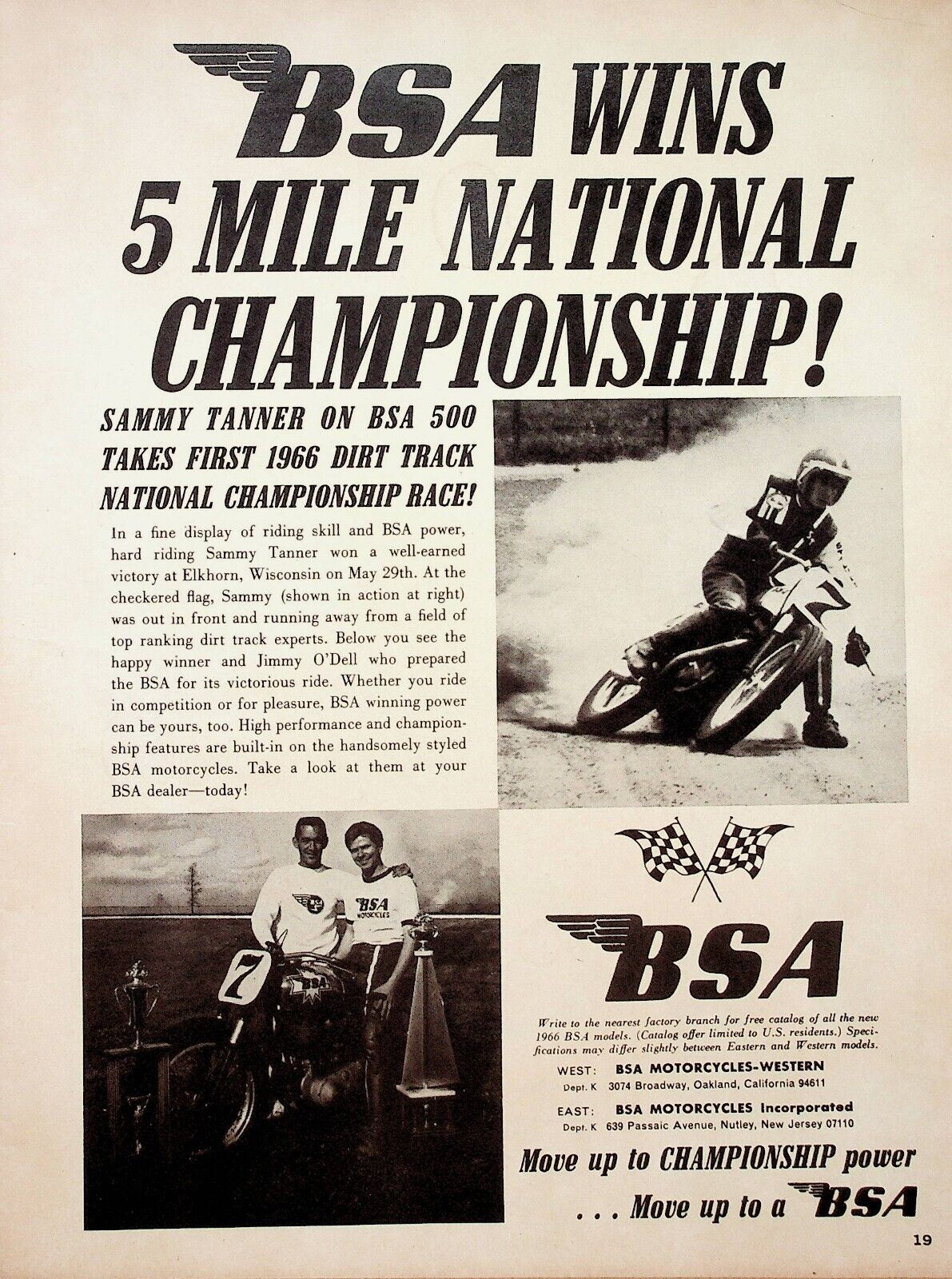 1966 BSA 500 Sammy Tanner Motorcycle Racing - Vintage Ad