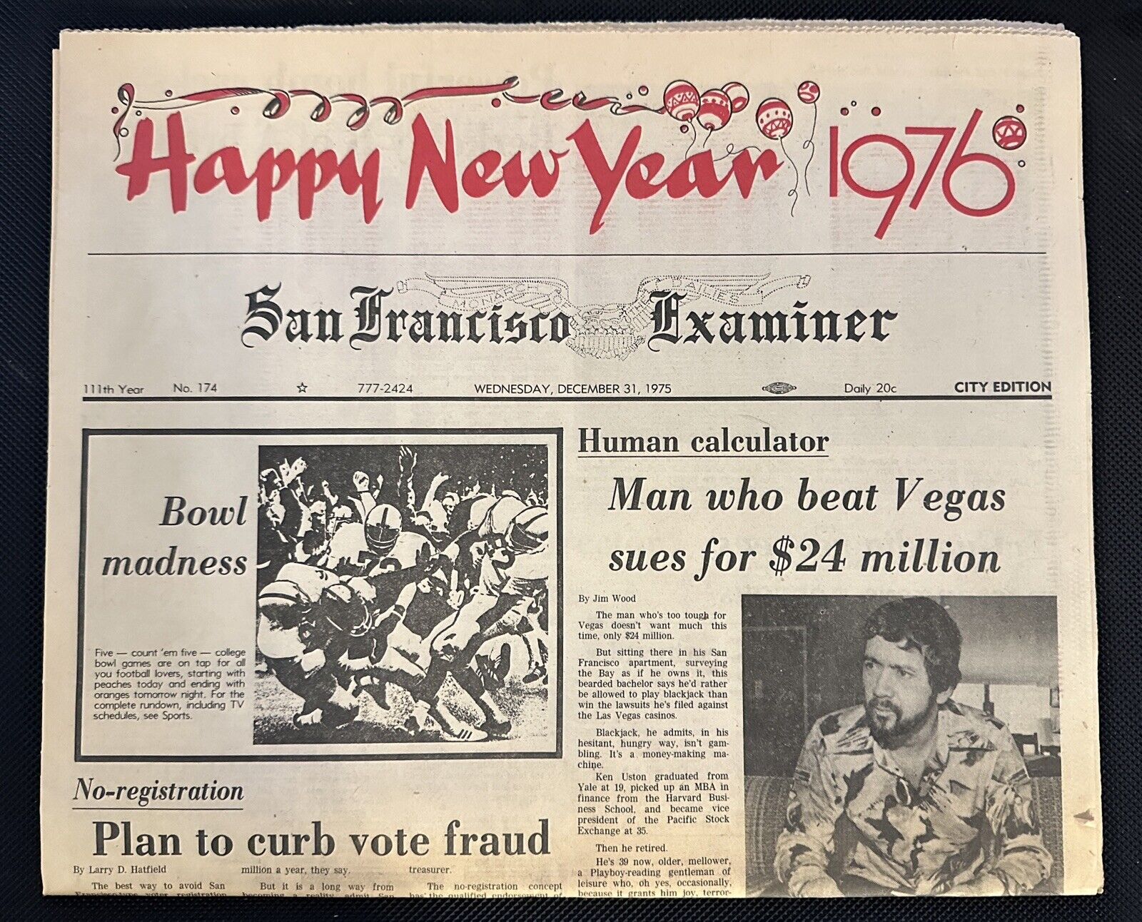 December 31, 1975 - San Francisco Examiner Newspaper - Historic, Vintage