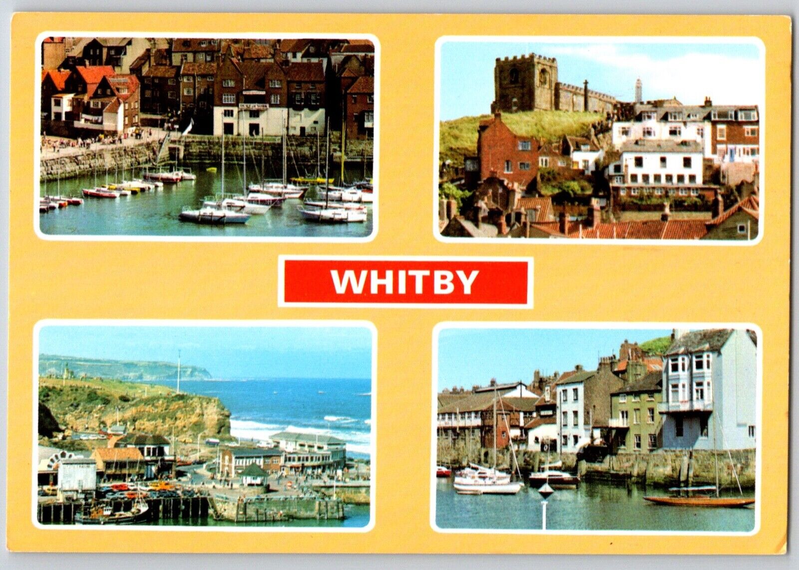 Postcard England Whitby Outer Harbour East Cliff St Mary Church 
