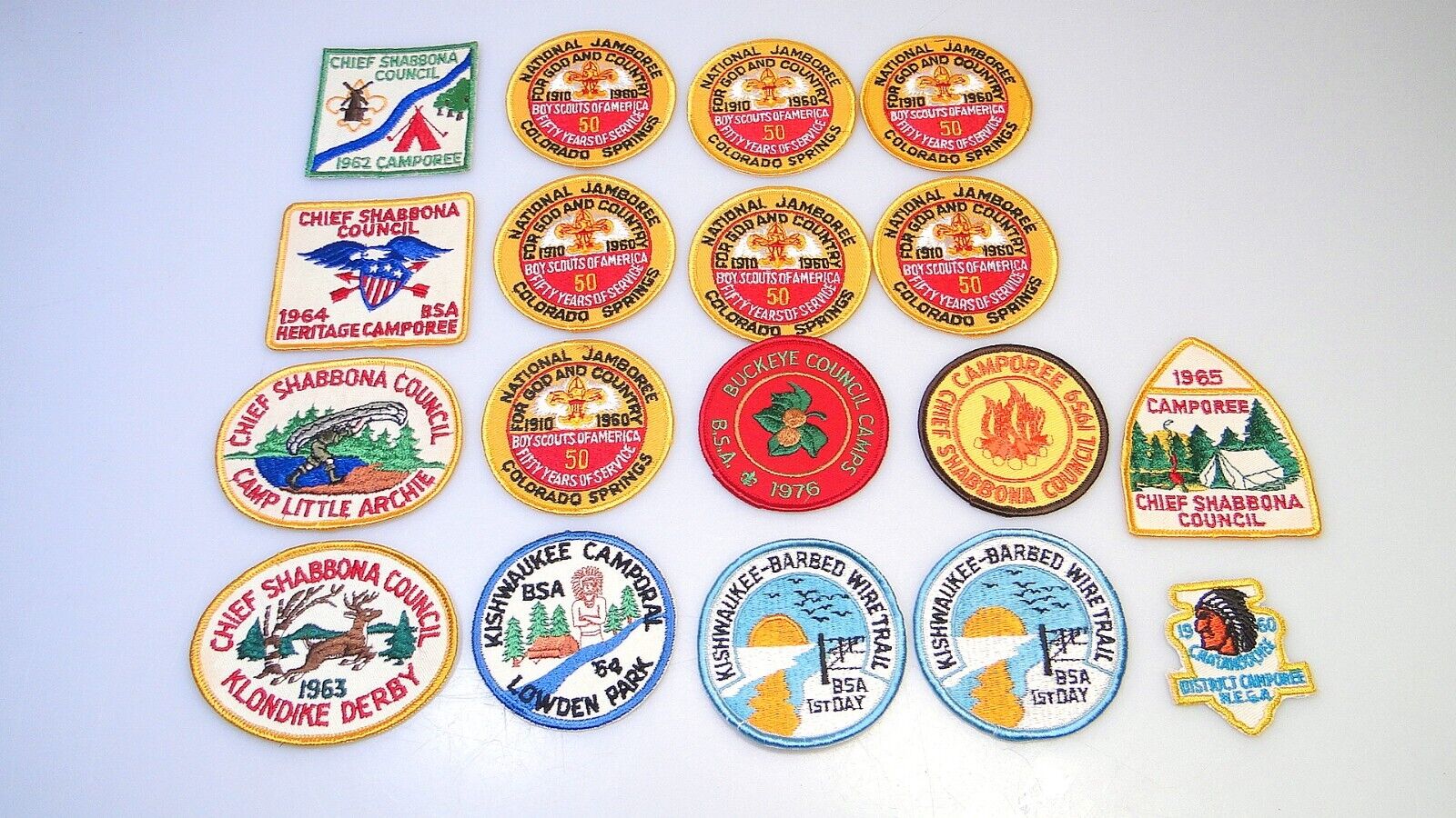 18 Vintage Boy Scouts Badge Patch Lot 60s Shabbona Etc Camporee Jamboree Council