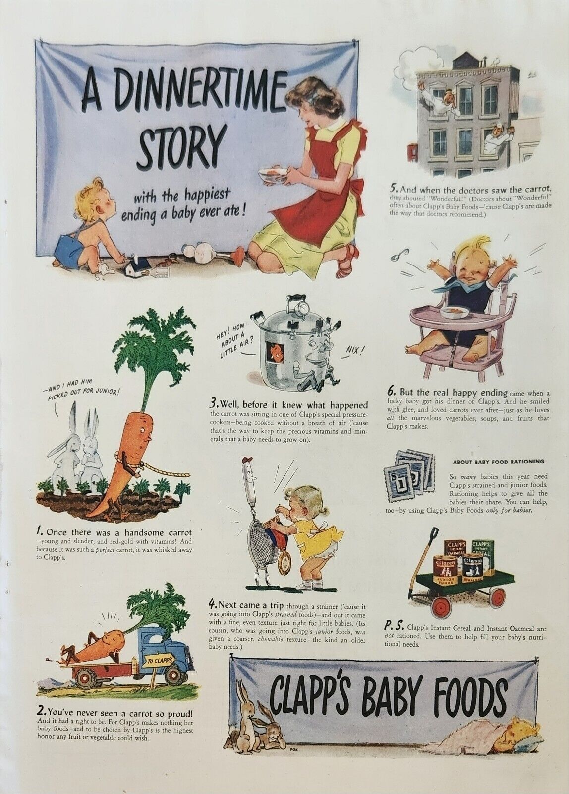 1943 Clapps Baby Food Vintage Ad A dinnertime story