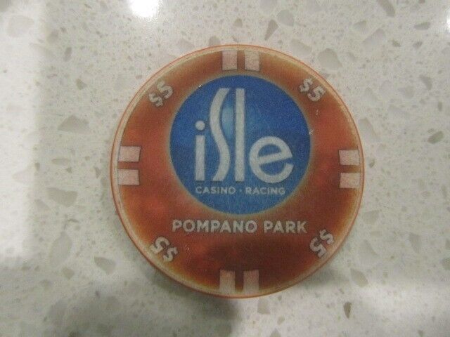 $5 Isle Casino Racing Pompano Park Chip Red & Blue + FREE Las Vegas Poker Chip