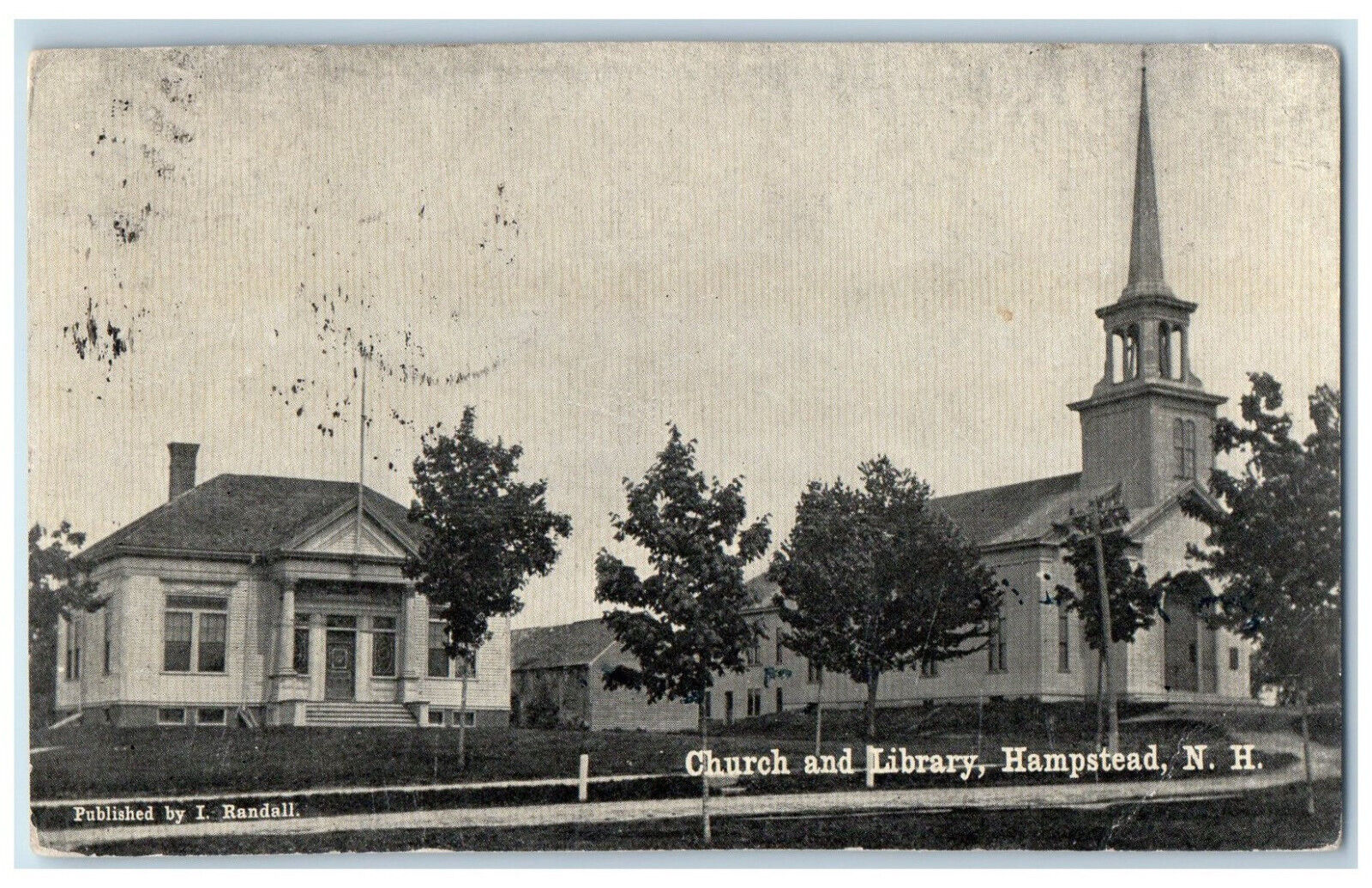 1909 Church and Library Hampstead New Hampshire NH L. Randall Postcard