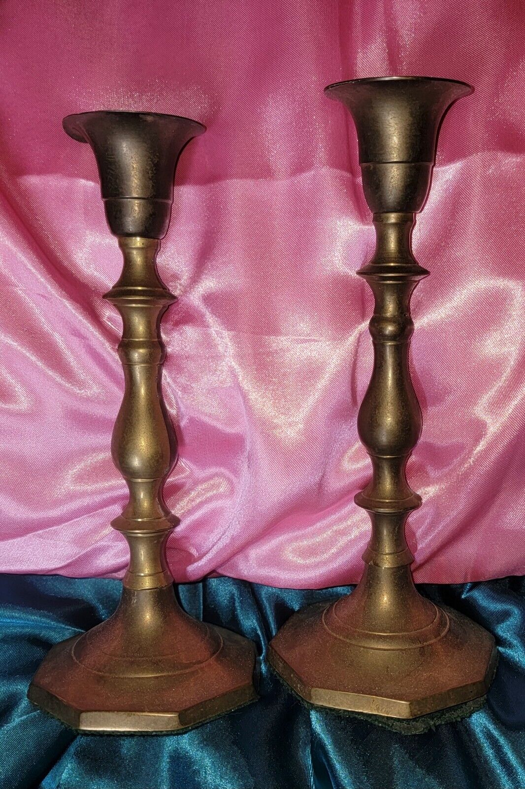 Antique Set 2 Rare Brass Candlesticks Colonial Push up Candle Holders 7\