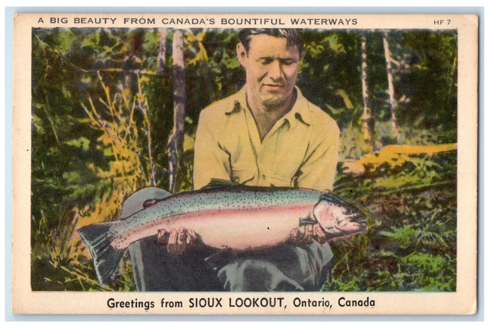 c1940's Big Fish Waterways Greetings from Sioux Lookout Canada Postcard