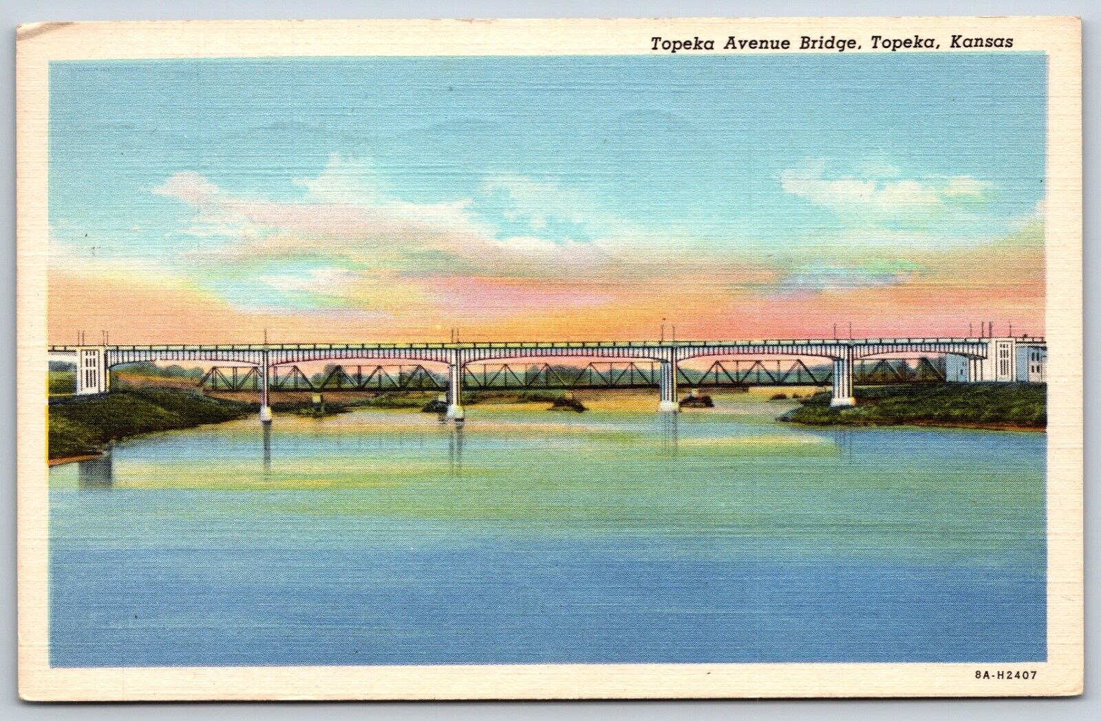 Postcard The Topeka Avenue Bridge Spans The Kansas River, Topeka KS Posted 1947
