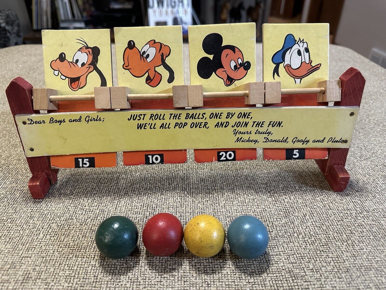 Rare Vintage Disney “Bowling” Type Game Mickey Goofy Pluto Daffy Duck W/ Balls