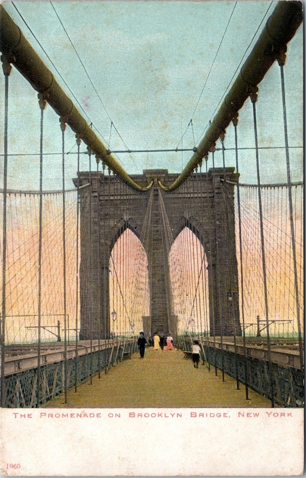 Promenade on Brooklyn Bridge, New York City - udb Postcard c1901-1907