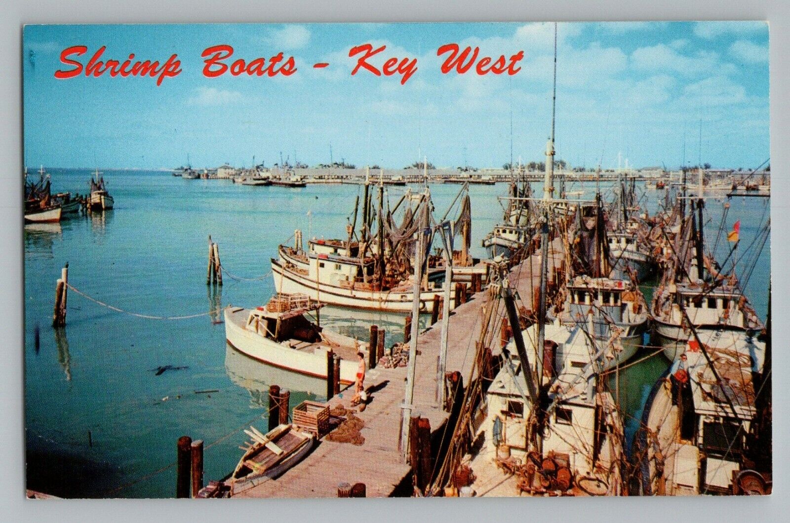 Key West Florida FL Shrimp Boats Harbor Dock Chrome Postcard 1960s