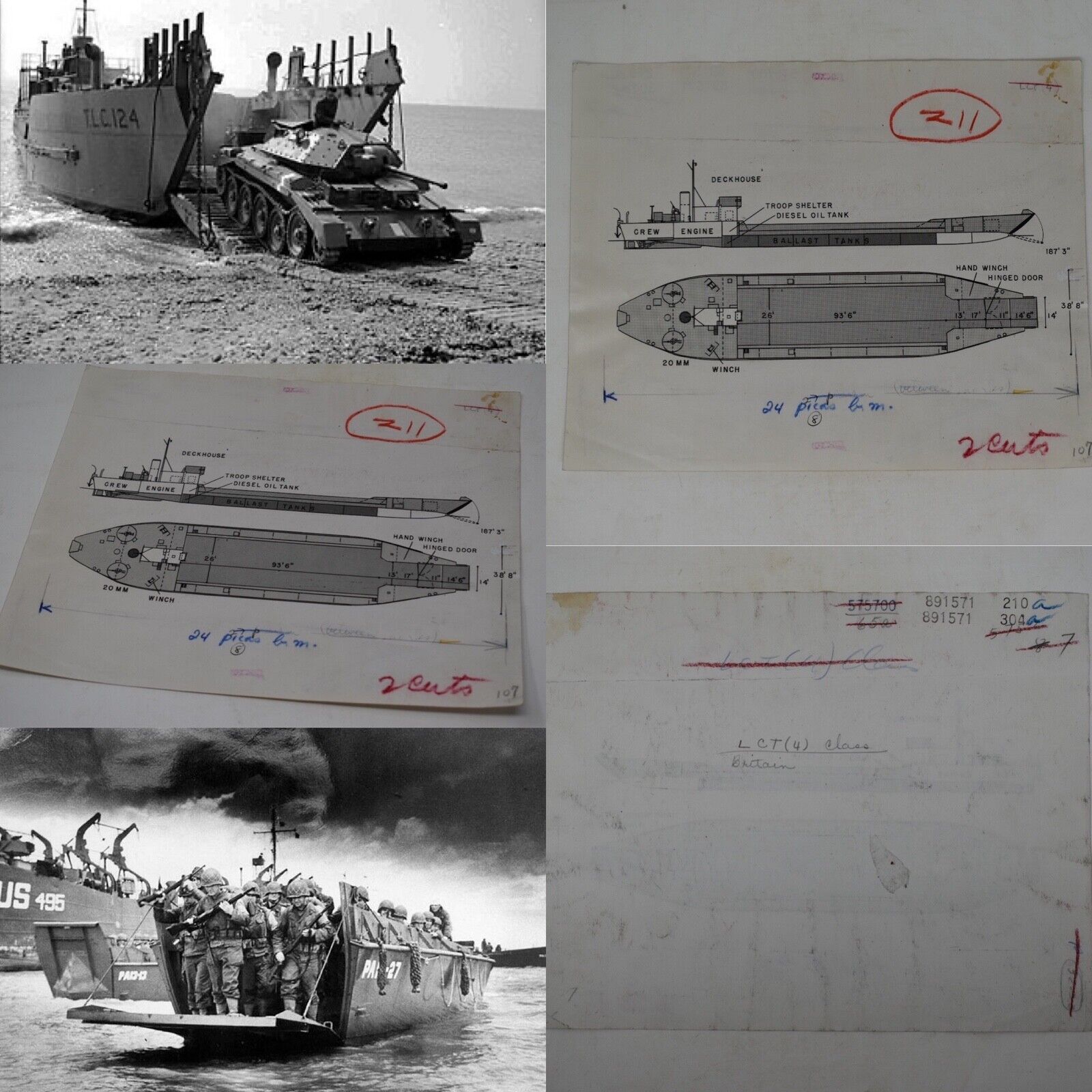 Rare WWII 1942 Classified D-Day Landing Craft TLC Tank Ship Blueprint Lot Relic