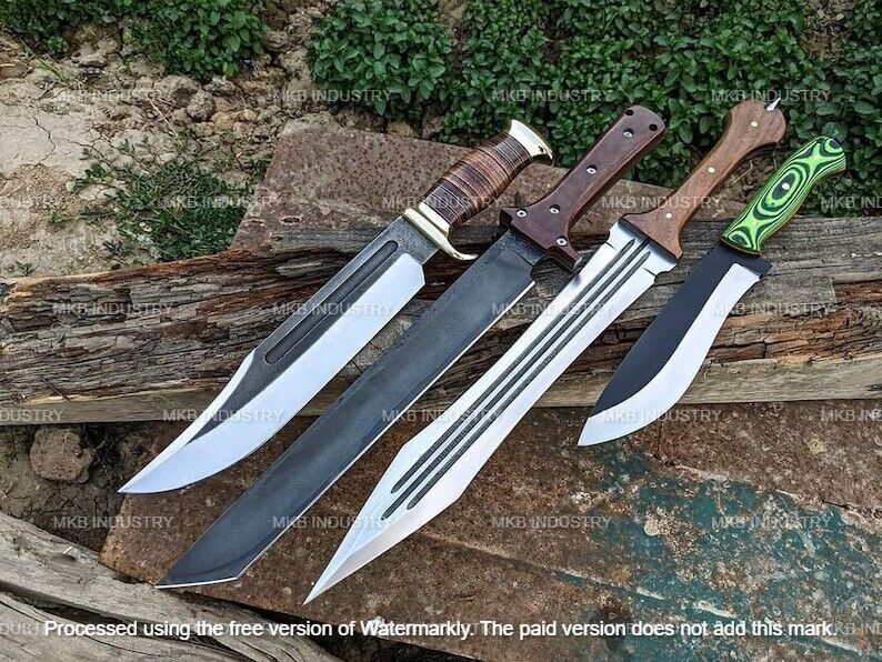 4 pcs Handmade D2 Steel Hunting Knife Bowie Knife Machete Knife Hunting Sword