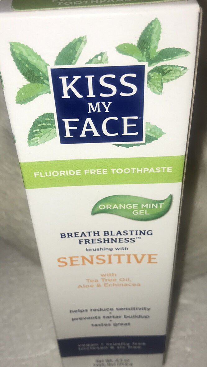 X2 Kiss My Face Toothpaste~Sensitive Fluoride Free with Tea Tree Oil 4.5 oz NIB