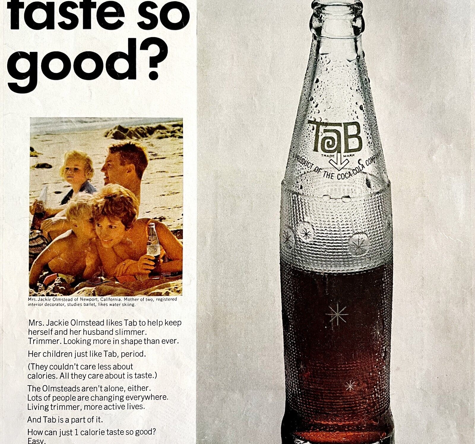 Coca Cola Tab 1 Calorie Beverage 1965 Advertisement Soda Pop Classic DWII1