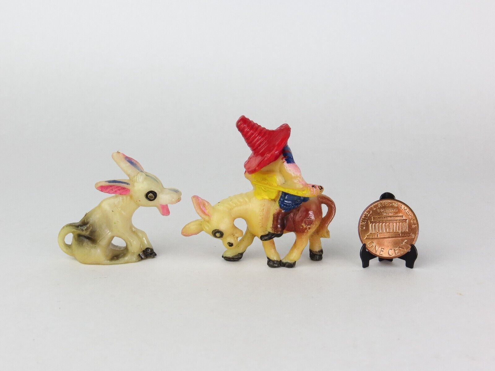 Vintage Miniature Celluloid / Hard Plastic Donkey Figurines, Made in Hong Kong