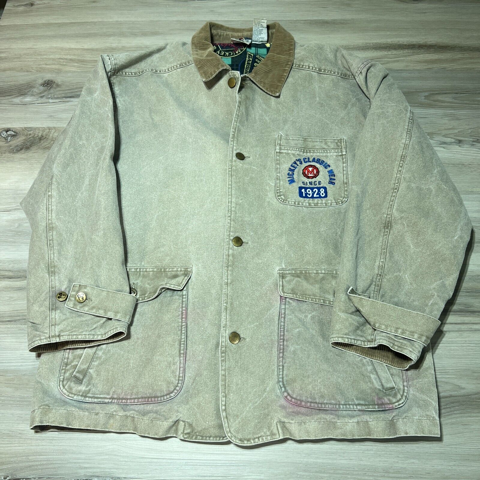 Vintage Disney Mickey Mouse Since 1928 Work Wear Field Barn Safari Jacket Men L
