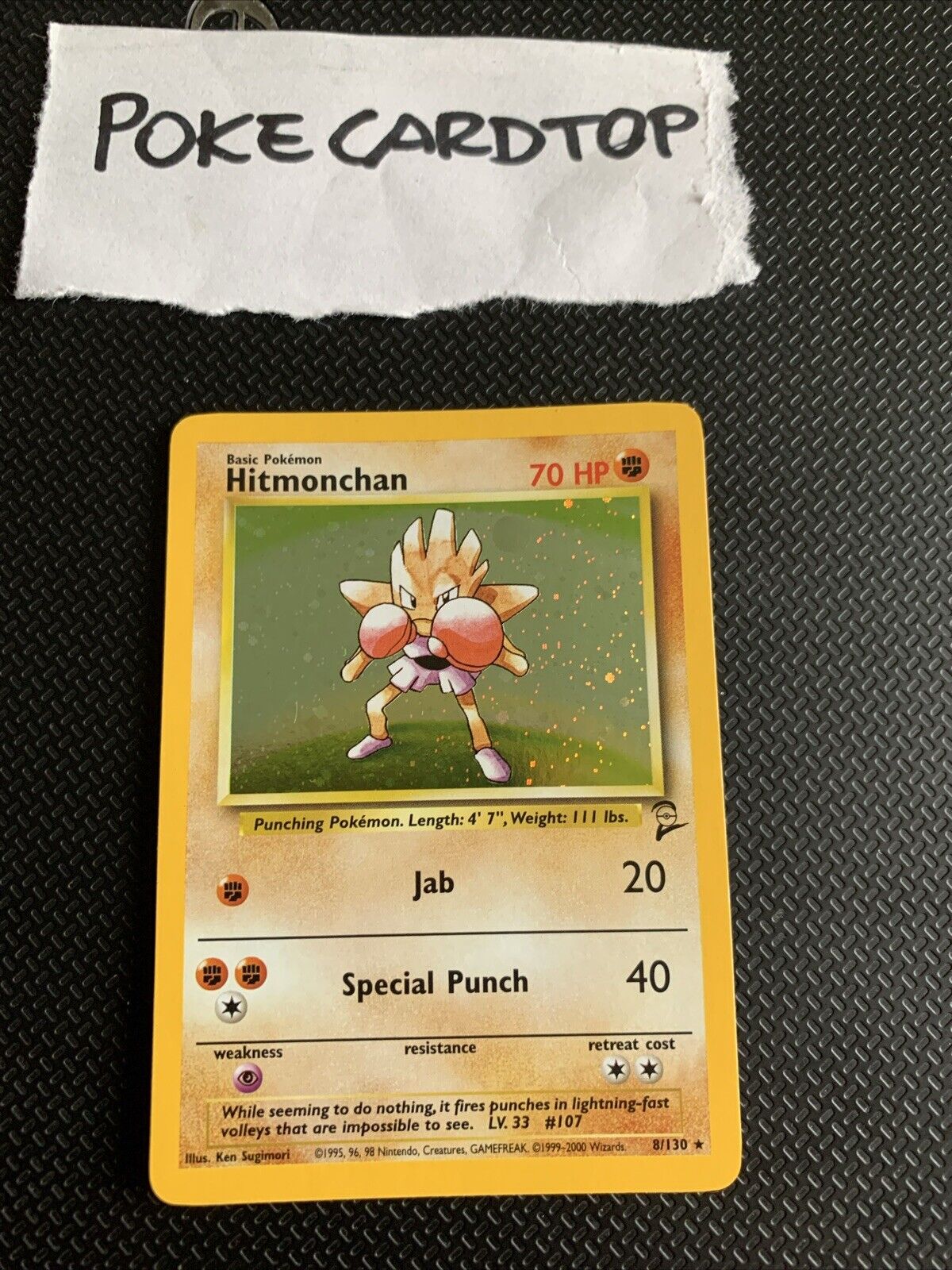 Pokemon Card Hitmonchan 8/130 - Base Set - Eng-Holo-Nn