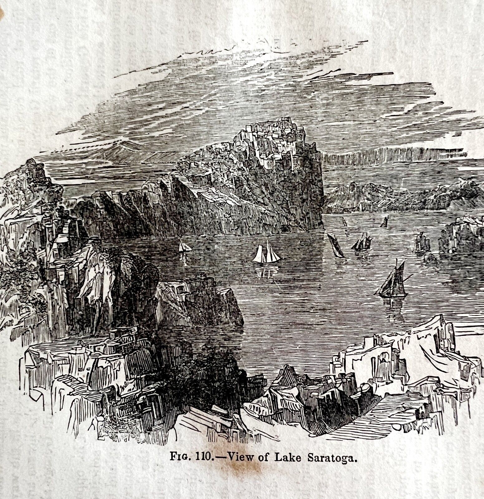 Lake Saratoga New York Encampment 1845 Woodcut Print Victorian Revolution DWY9D