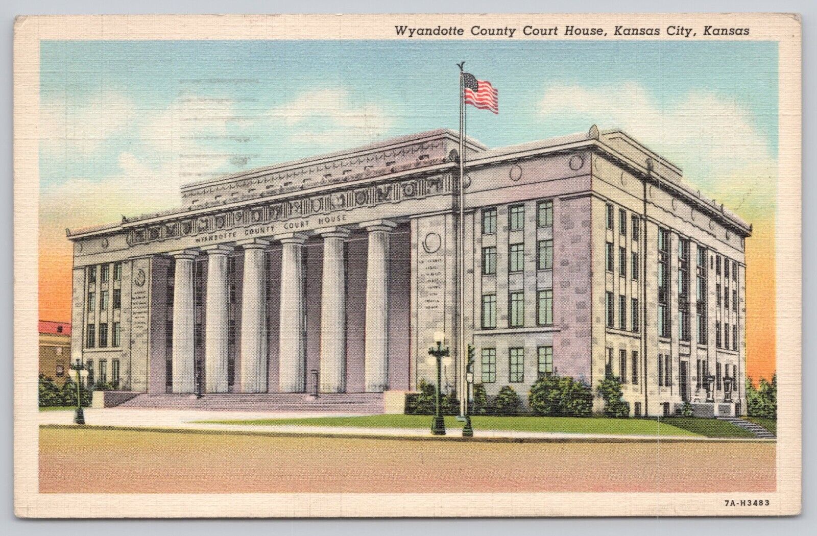 Wyandotte County Court House Kansas City Kansas Vintage Linen Postcard