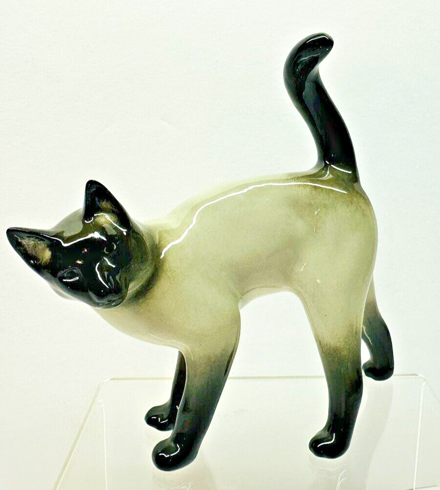 Vintage Lomonosov Porcelain Graceful Siamese Cat Figurine Made In Russia 5\