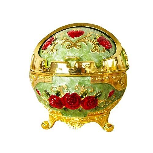 Vintage Windproof Rose Metal Ashtray with Lid Tabletop Portable Cigarette Ash...