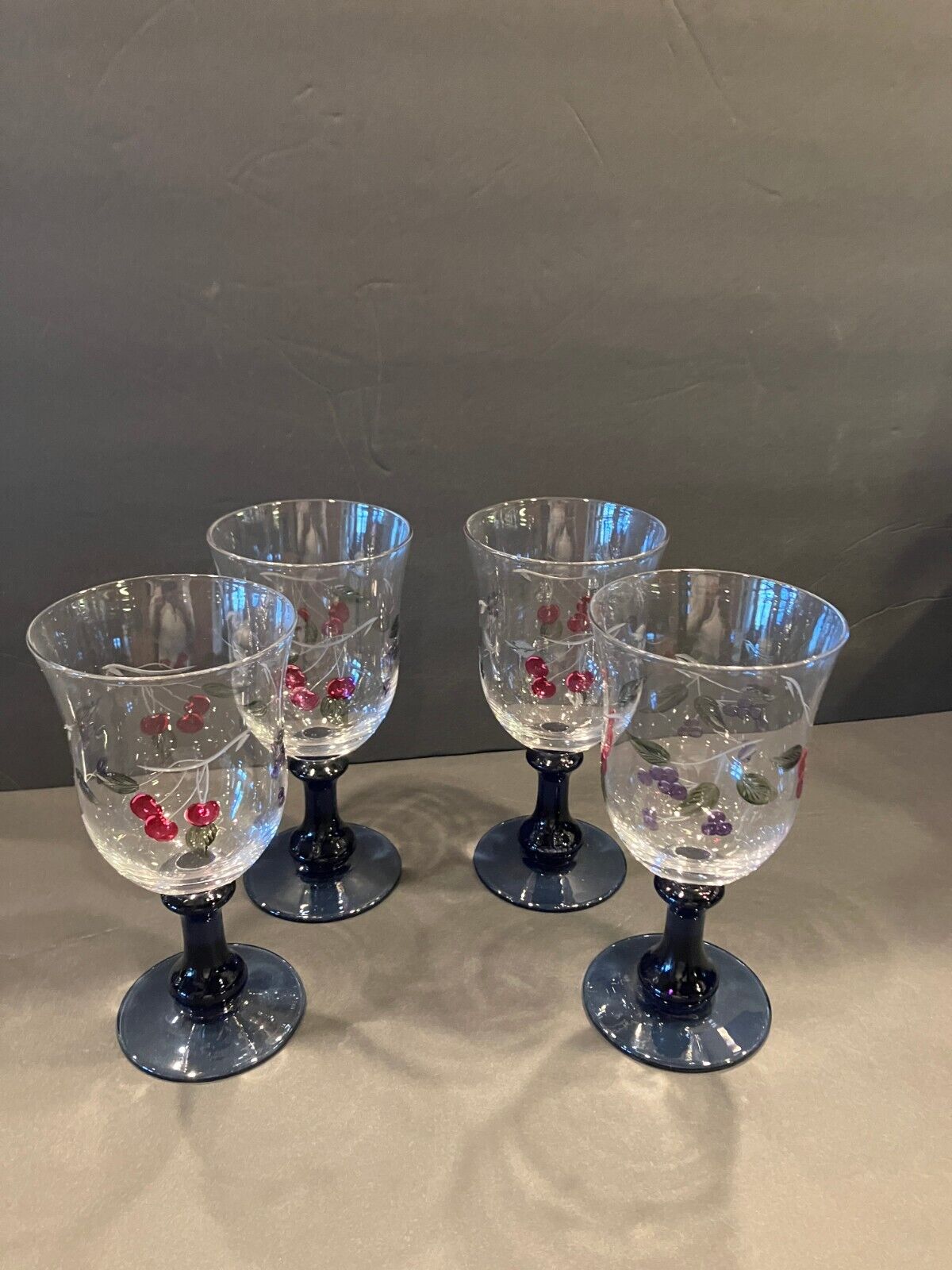 Villeroy Boch COTTAGE Berries Etched Water Glasses Set of 4 EUC