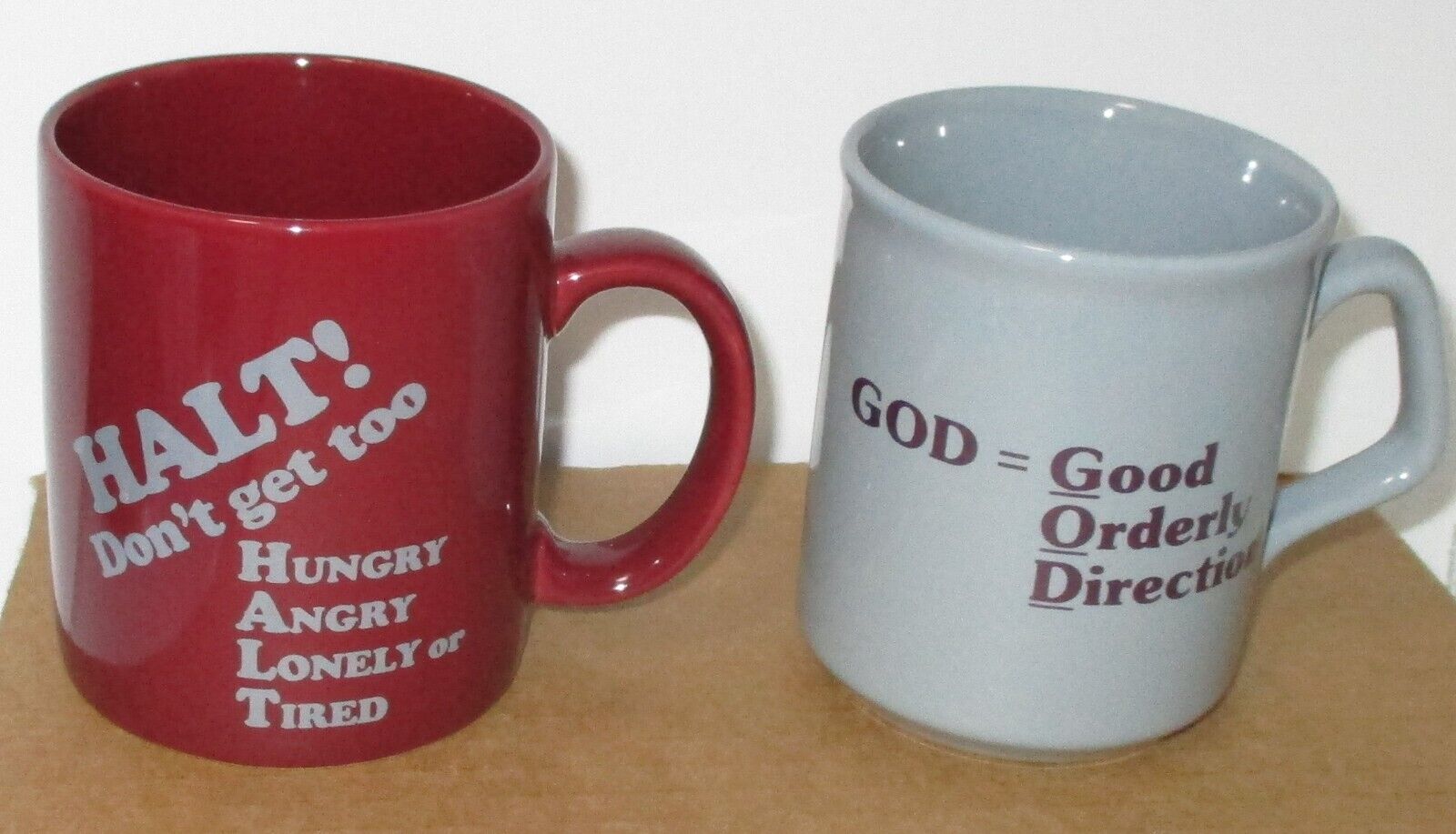 Alcoholics Anonymous Coffee Mugs, HALT & GOD, brand new set of 2, Al-anons too