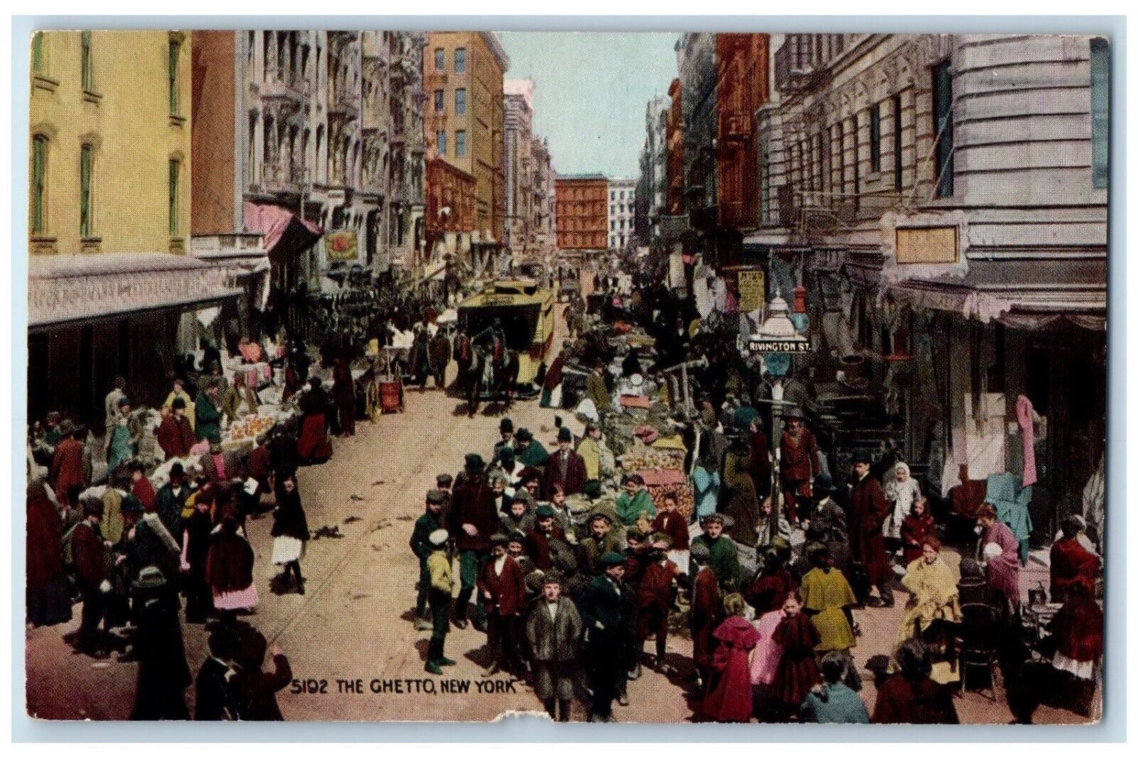 c1940 Ghetto Streetcar East Side Push-Cart Food Vendors Street New York Postcard
