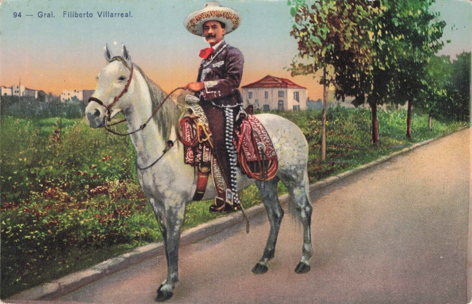 Sinaloa Mexico General Filiberto Villareal on Grey Horse Postcard ca 1920s